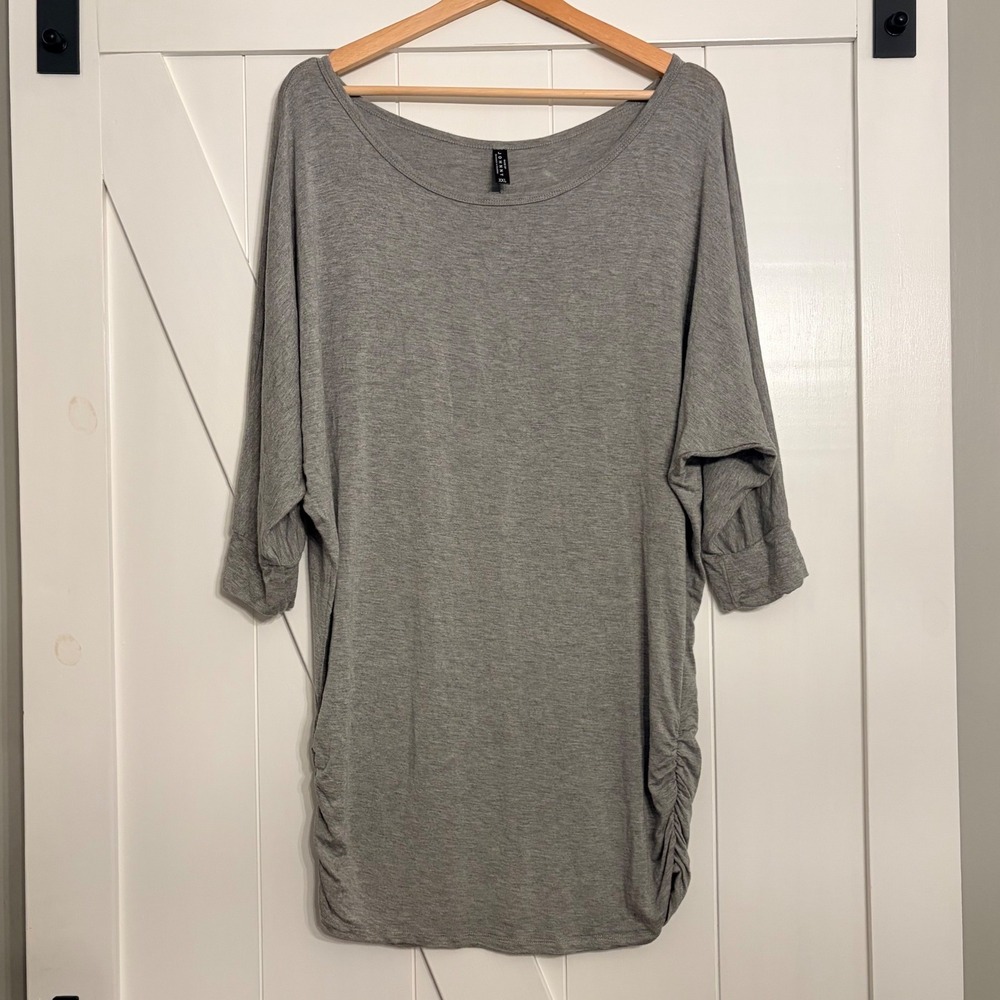 Made by Johnny Womens XXL Gray Ruched Side Dolman Sleeve Modal Top Boho Preppy